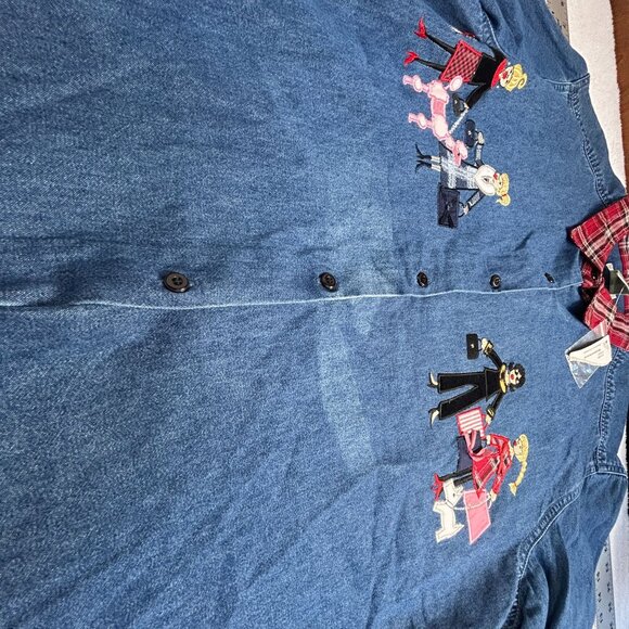 Bobbie Brooks Womens Embroidered Denim Button Up Shirt with Plaid Collar XL New - Picture 5 of 8